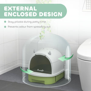 Cat Litter Box with Lid, Front Door Flap, Scoop, Handle, Easy Clean, for Small and Medium Cats, Green – view 3