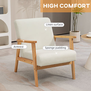 Mid-Century Modern Accent Chair Retro Fabric Armchair Wooden Arm Upholstered Lounge Chair for Living Room Floral