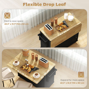 Kitchen Island Cart, Portable Kitchen Island Table with Charging Station, Rubber Wood Drop Leaf – view 4