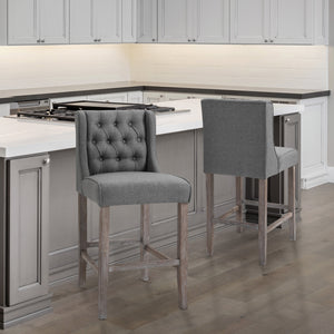 Set of 2 40Inch Button Tufted Bar stools High Counter Dining Height Chairs Grey
