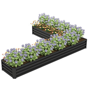 L-Shaped Raised Garden Bed, 82" x 109" x 12" Galvanized Steel Planter Box with Multi-reinforced Rods for – view 5