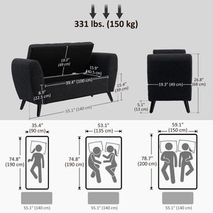 Upholstered Storage Bench with Arms, Modern Ottoman Bench for Bedroom, Entryway, and Living Room, Black – view 3