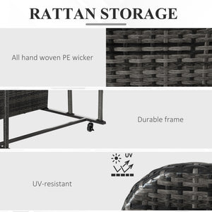 Rolling Pool Storage Rattan Patio Furniture Outdoor Storage Wicker Organizer for Floats, Paddles, Balls, Towels, Grey