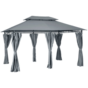 13'L x 10'W x 8.7'H Patio Gazebo Outdoor 2-Tiers Garden Canopy Yard Sunshade Shelter with Curtains, Grey