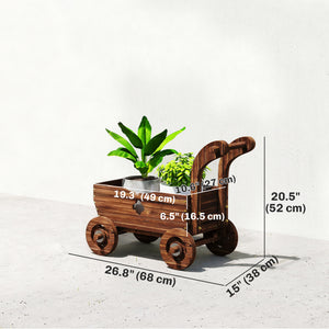Wagon Flower Planter Cart with Wheels, Garden Wagon with Handle for Outdoor Patio Yard, Carbonized