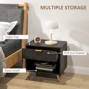 Nightstand with Fluted Panel, Bedside Table with Drawer and Open Compartment – view 4
