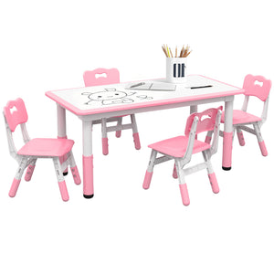 Qaba Kids Table and Chair Set with 4 Chairs, Adjustable Height, Easy to Clean, for 1.5 - 8 Years Old