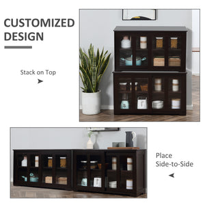 Modern Kitchen Sideboard, Stackable Storage Cabinet, Sliding Glass Door Console – view 12