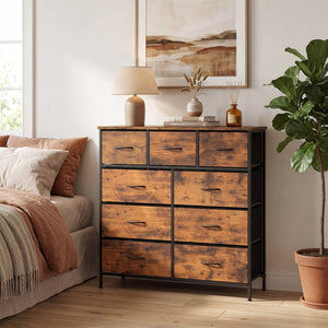 9-Drawer Fabric Dresser with Wooden Top for Bedroom-Rustic Brown view 3