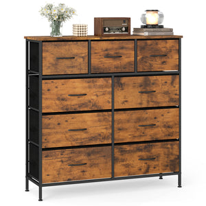 9-Drawer Fabric Dresser with Wooden Top for Bedroom-Rustic Brown view 4