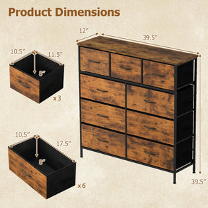 9-Drawer Fabric Dresser with Wooden Top for Bedroom-Rustic Brown view 5
