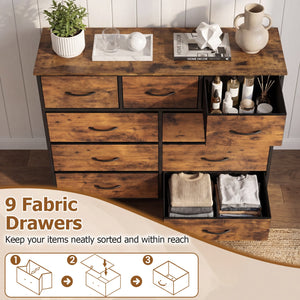 9-Drawer Fabric Dresser with Wooden Top for Bedroom-Rustic Brown view 7