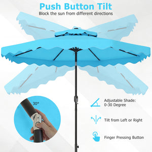 9 FT Solar LED Patio Umbrella Push-Button Tilt and Crank 24 LED Lights and 8 Ribs-Turquoise view 8