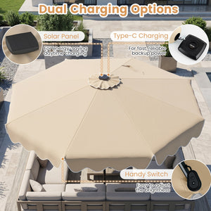 9 Feet Solar Patio Umbrella with Color-Changing LED Lights-Beige view 8