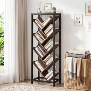 9-Tier Freestanding Bookcase for Hardcover Books-Rustic Brown view 3
