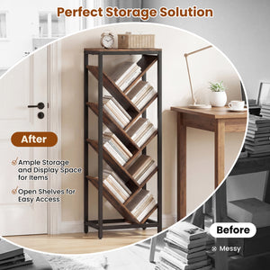 9-Tier Freestanding Bookcase for Hardcover Books-Rustic Brown view 9
