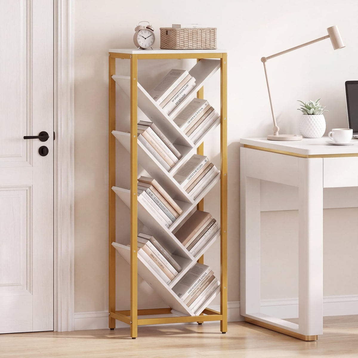 9-Tier Freestanding Bookcase for Hardcover Books-White view 2