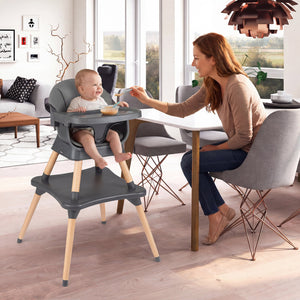 9-in-1 Convertible High Chair with Solid Wood Legs for Babies and Toddlers-Gray view 2