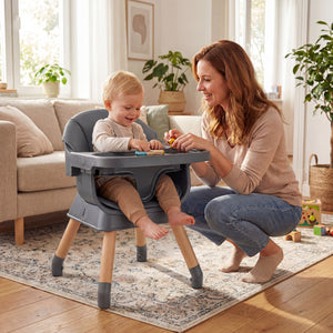 9-in-1 Convertible High Chair with Solid Wood Legs for Babies and Toddlers-Gray view 3