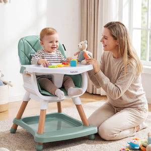 9-in-1 Convertible High Chair for Babies and Toddlers with Seat Cushion-Green view 2