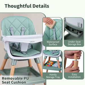 9-in-1 Convertible High Chair for Babies and Toddlers with Seat Cushion-Green view 8