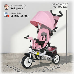 Qaba 6 in 1 Tricycle for Toddler 1-5 Years with Parent-Push Handle, Dark