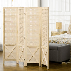 4.7' 3 Panel Wooden Room Divider with Pegboard Display, Folding Privacy Screen for Home Office, Natural – view 21