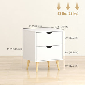 Modern Bedside Table, Nightstand with 2 Drawers and Pine Wood Legs for Bedroom, Living Room, White – view 23