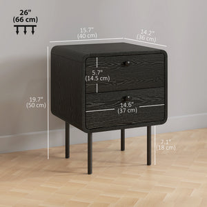 Modern Bedside Tables Set of 2, 2 Pieces Nightstands with 2 Storage Drawers and Steel Legs for Bedroom, Black Wood Grain