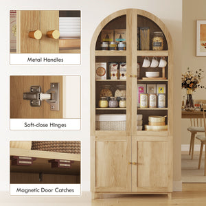 Arched Kitchen Pantry Cabinet, 71" Tall Farmhouse Kitchen Storage Cabinet with Acrylic Glass Doors, Oak – view 6