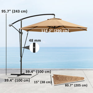 9.5' Cantilever Umbrella with Wind Protection Strap and Cover, Hanging Umbrella with Crank and Cross Base, UPF 50+, Grey