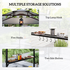 8' x 7.6' Grill Gazebo, Double Tiered Barbecue Grill Gazebo Shelter w/ Side Awning, 2 Side Shelves – view 19