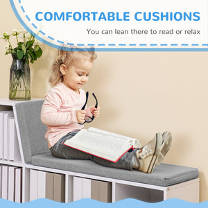 Multi-Purpose Bookshelf with 5 Cubes, 5-Cubby Bookcase with Cushioned Reading Nook and Storage Shelves, Blue – view 12