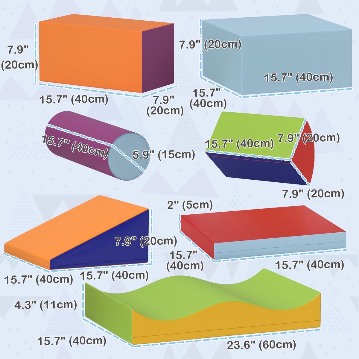 Soozier 7 Pieces Soft Play Foam Climbing Blocks, Indoor Modular Kids Play Toys for Climbing, Crawling, Sliding, Dark Colour