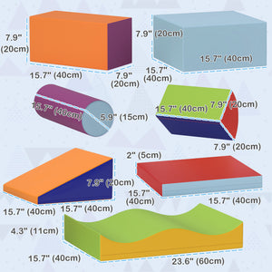 Soozier 7 Pieces Soft Play Foam Climbing Blocks, Indoor Modular Kids Play Toys for Climbing, Crawling, Sliding, Dark Colour
