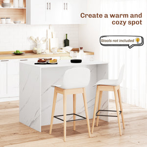 Kitchen Island with Storage Cabinet, 4 Drawers and Adjustable Shelf for Dining Room, Faux Marble Effect and White