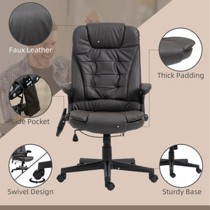 Office Chair Heated Ergonomic Massage Swivel Vibrating High Back Faux Leather Executive Chair Office (Brown)