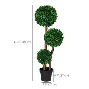 3ft Artificial Tree, Triple Ball Boxwood Topiary with Pot and Sandalwood Leaves, for Indoor Outdoor Home