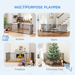 Dog Safety Gate 8-Panel Playpen Fireplace Christmas Tree Steel Fence Stair Barrier Room Divider Black