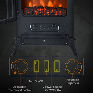 16" Freestanding Electric Fireplace Heater Fire Stove with Wood Burning Flame 750/1500W Black – view 5