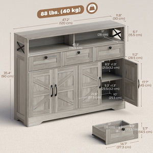 Sideboard, Buffet Cabinet with 4 Barn Doors and 3 Drawers, Coffee Bar Cabinet with Adjustable Shelves, Black – view 16
