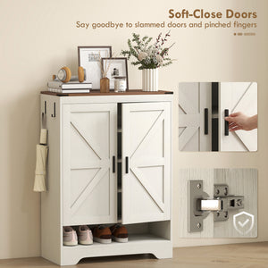 5-Tier Shoe Storage Cabinet for 15 Pairs, Freestanding Farmhouse Shoe Cabinet, White