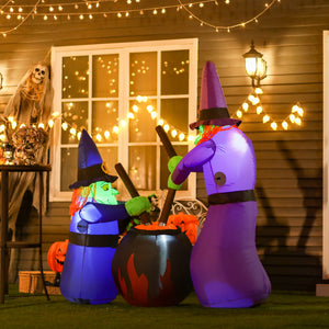 Outdoor Yard Colorful 5.5ft Blow Up Inflatable Halloween Two Old Witch and Magical Potions Decoration with LED for Indoor Outdoor House Party Display