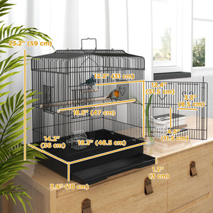 23" Bird Cage, Finches Canaries, Parrot Cage with Doors Perches, 2 Feeder Pet Supplies, Black