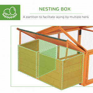 95"L Chicken Run Large Chicken Coop with Nesting Box Wooden Roof Side Door for Outdoor 4–8 Chickens