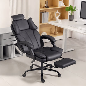 Reclining Office Chair, Executive Desk Chair with Pet-Friendly Fabric, Headrest, Footrest, Swivel Wheels – view 7