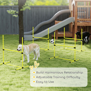 Set of 4 Dog Agility Training Equipment Adjustable Jump Bar Pet Exercise Kit with Carrying Bag (Yellow)
