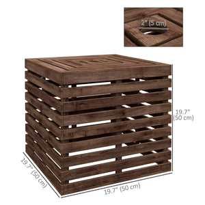 2-in-1 Outdoor Umbrella Base Storage Box Wooden Patio Side Table, Brown