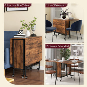 Folding Dining Table, Extendable Kitchen Table for Small Spaces with Storage Shelf and 6 Wheels – view 24