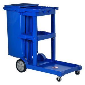 Commercial Janitorial Cart with 3 Tier Shelves, Professional Cleaning Cart with Rubbish Bag with Lid and